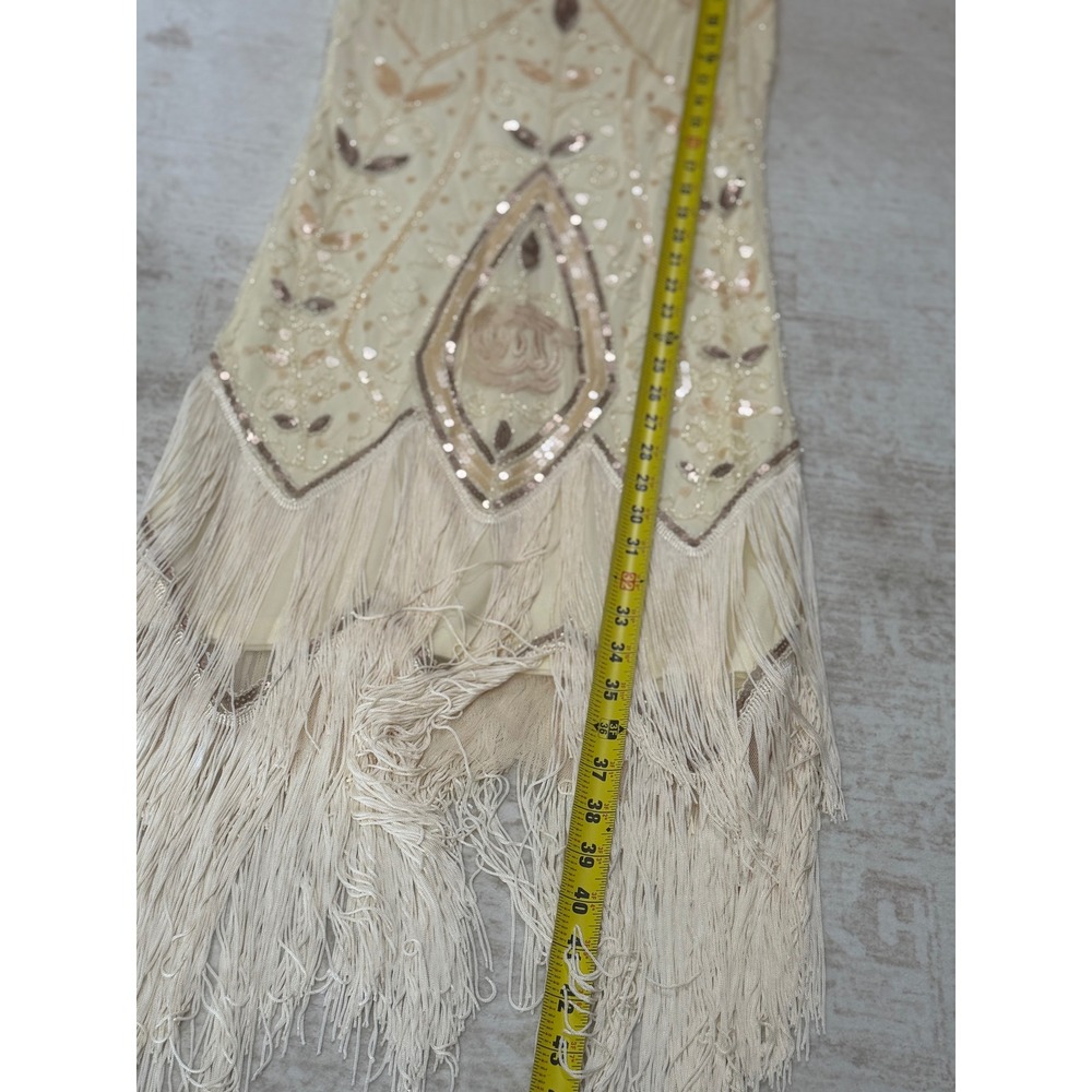 Champagne Sequin Beaded Flapper Dress Great Gatsby 1920s Fringe Cocktail Dress - Picture 15 of 15